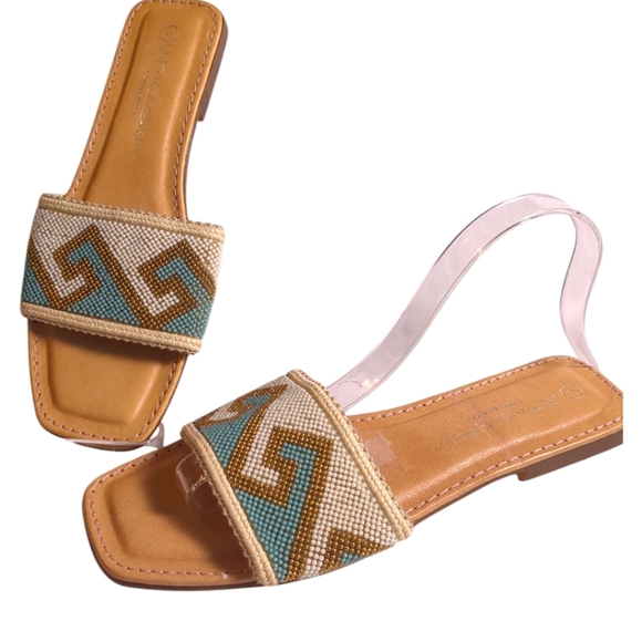 NEW Unity in Diversity Beaded Leather Slip On Sandals /Flats SZ 38 / US 7 - Picture 1 of 5